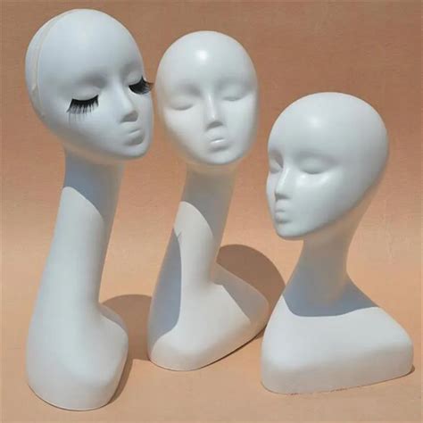 Gloss White Female Mannequins Head Long Neck Model Head Hair Displayer For Wig Hat Scarf Without