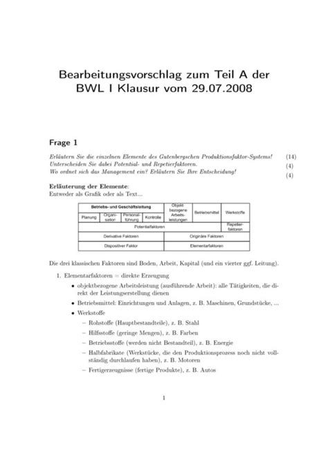 Klausur Grundlagen Der Bwl L Sungen Bwl Klausuren Kostenlose