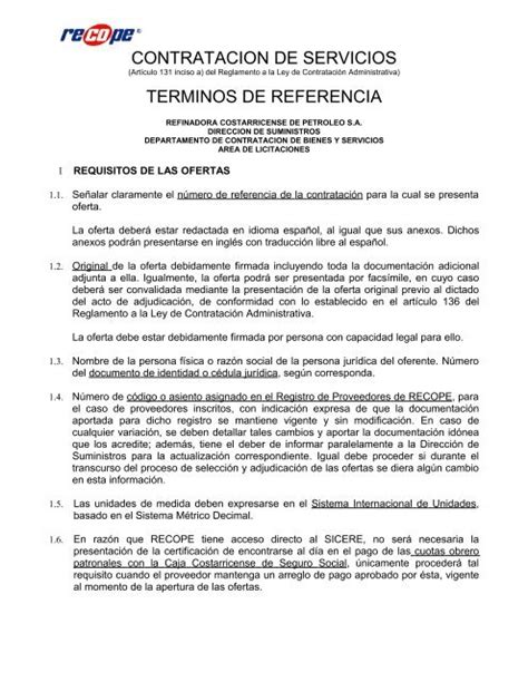 Términos De Referencia De Contratación Directa Para Contratación