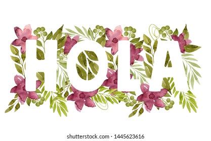 Word Hola Made Green Watercolor Leaves Stock Illustration 1445623616 ...