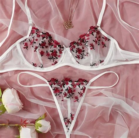 PassionLAB Erotic Transparent See Through Flower Bra And Panty Lenceria Para Damas Porn Body