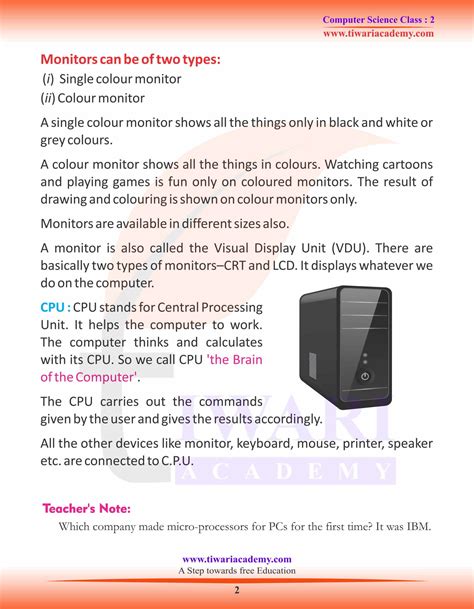 Ncert Solutions For Class 2 Computer Science 2 Parts Of Computer