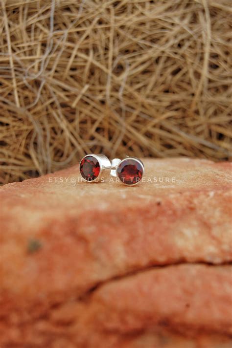 Natürliche rote Granat Ohrstecker 925 Sterling Silber Etsy de