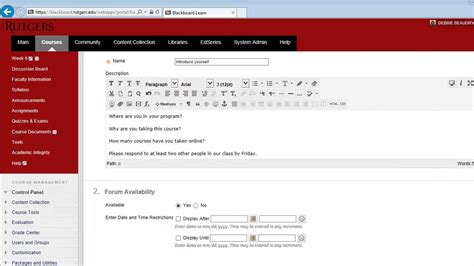 Faculty Setting Up A Discussion Board In Blackboard Youtube