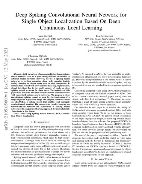 Pdf Deep Spiking Convolutional Neural Network For Single Object