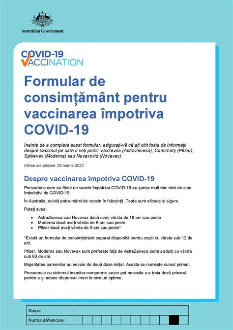 Formular de consimțământ pentru vaccinarea împotriva COVID 19