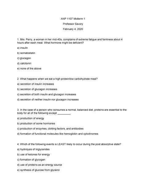 ANP 1107 Midterm 1 Professor Savoury ANP 1107 Midterm 1 Professor