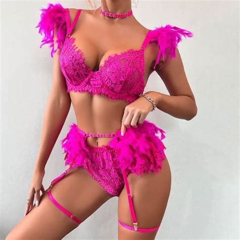 Lingerie Sexy Femme Pi Ces Plume Couture Costume Sexy Costume Xl Rose