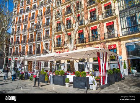 Terrace Independencia Square Madrid Spain Stock Photo Alamy