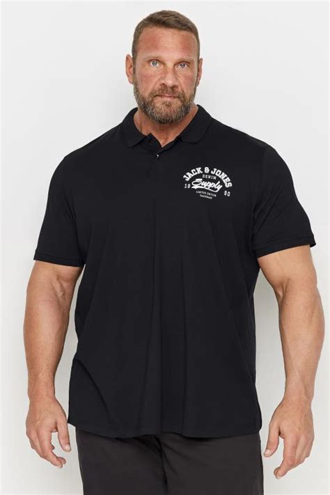 Jack Jones Big Tall Black D Logo Polo Shirt Badrhino