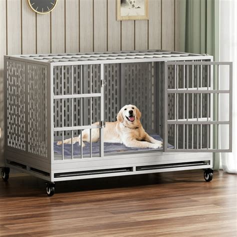 Rerord 48 Inch Heavy Duty Dog Crate With Wheels Folding Metal Big Dog