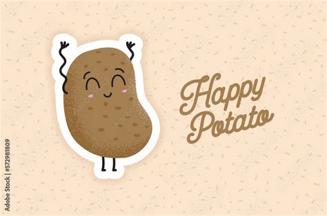 Cute Brown Cartoon Potato Character Laughing And Waving Hands On A Pattern Food And Vegetable