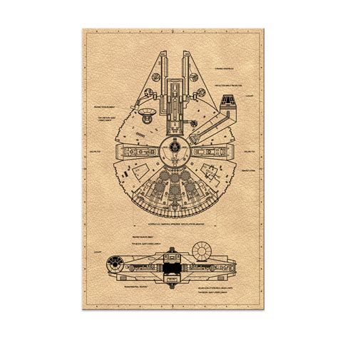 Millennium Falcon 11″x17″ Leather Blueprint (Framed) – Ay Caramba! Designs