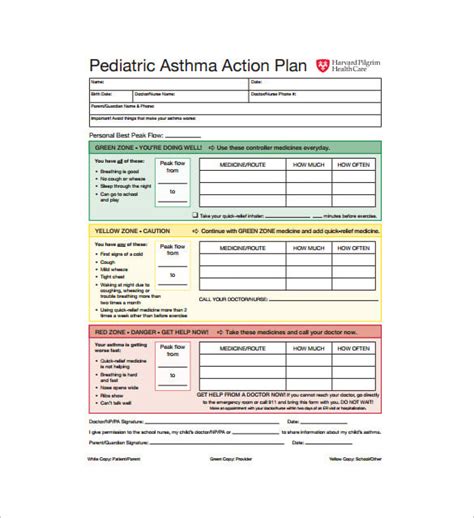 Printable Asthma Action Plan Northshore Hospital