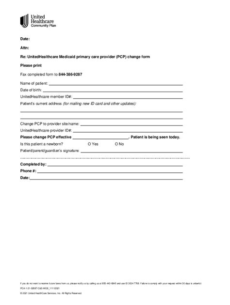 Fillable Online PCP Change Form UnitedHealthcare Community Plan Of