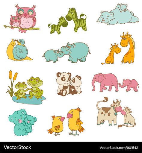 Baby and mommy animals Royalty Free Vector Image