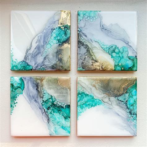 Coasters I Made Using Alcohol Ink On Ceramic Tile And Sealed With Resin