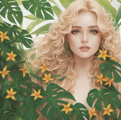 Linda Ilustra O Folhas Verdes De Uma Mulher Tropical Gerada Por Ai