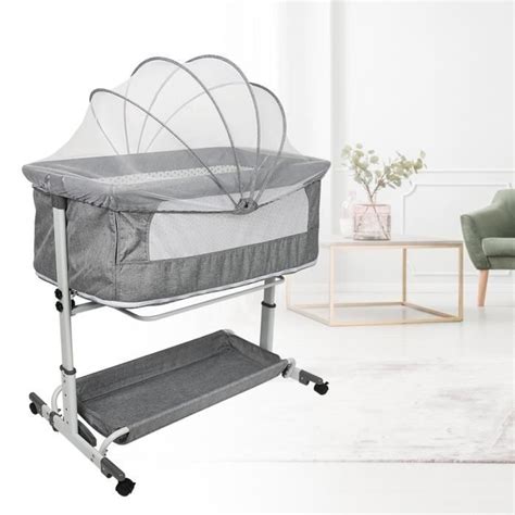 Berceau Bébé 3 en 1 Lit Cododo Relevable YGONGMYL Gris Matelas et