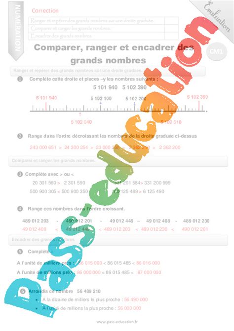 Comparer Ranger Et Encadrer Des Grands Nombres Evaluation Bilan