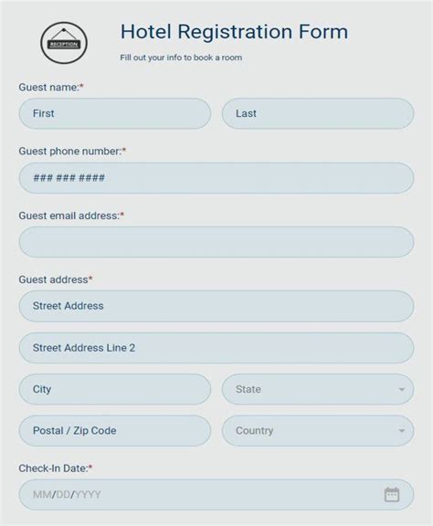 Free Hotel Registration Form Template 123FormBuilder