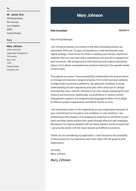 Web Consultant Cover Letter Examples And Templates For 2024 CVDesigner Ai