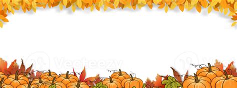 Autumn background with maple leaves frame and pumpkin,Wide banner ...