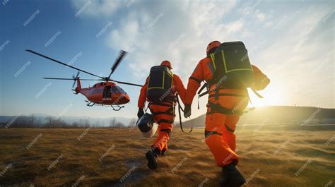 Premium Photo | Two paramedic running to helicopter emergency