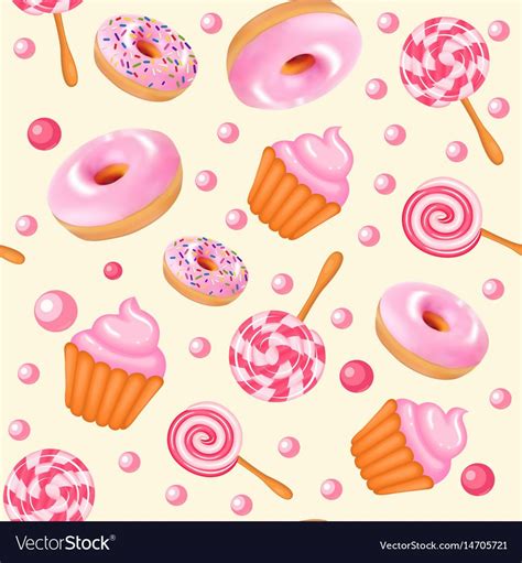 Background Seamless Sweet Donuts Candy Cupcakes Vector Image