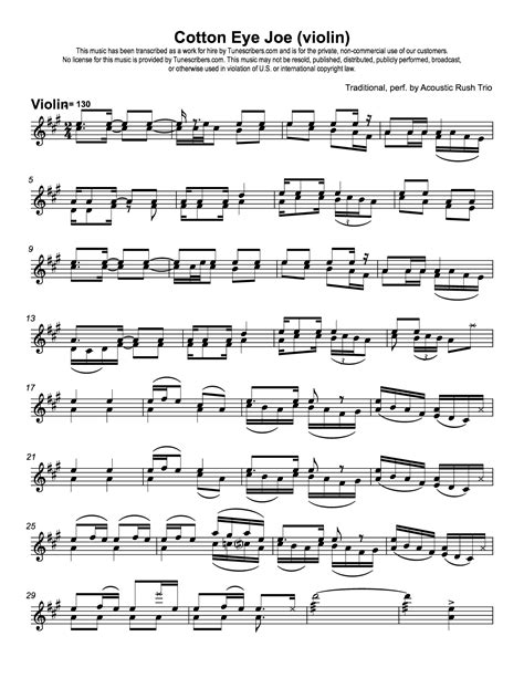 Tunescribers Cotton Eye Joe Violin Sheet Music