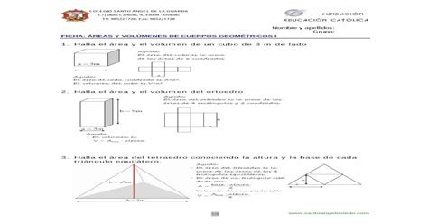 Ficha Áreas Y VolÚmenes De Cuerpos GeomÉtricos I · Ficha Áreas Y VolÚmenes De Cuerpos