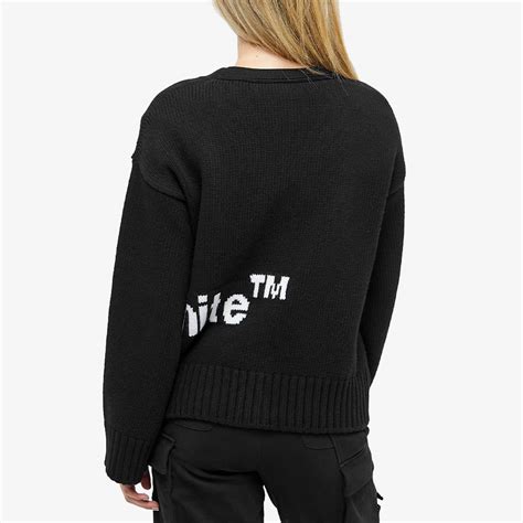 Off White Logo Intarsia Cardigan Black And White End