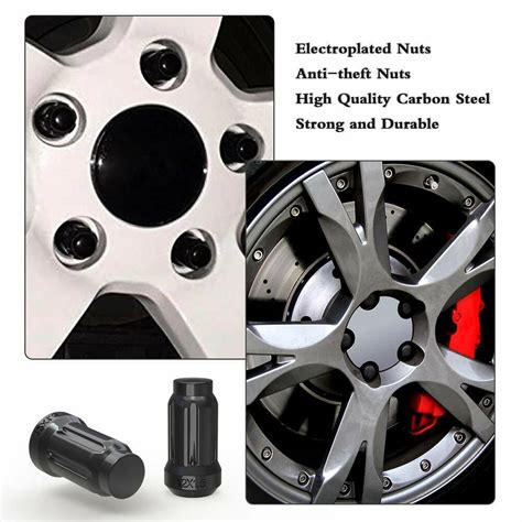 Pc X Lug Nuts With Key Cone Seat Long Closed End Black