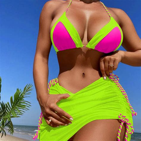 Feimerou Women S Piece Bikini Set Swimsuits Halter Triangle Tie Side High Waisted Bathing Suit