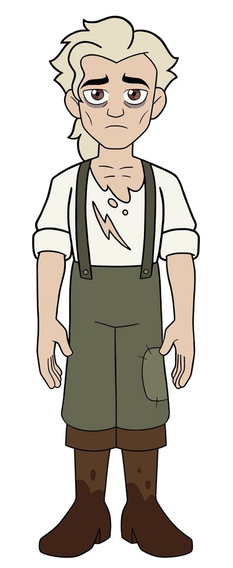 an old man with white hair and overalls standing in front of a white ...