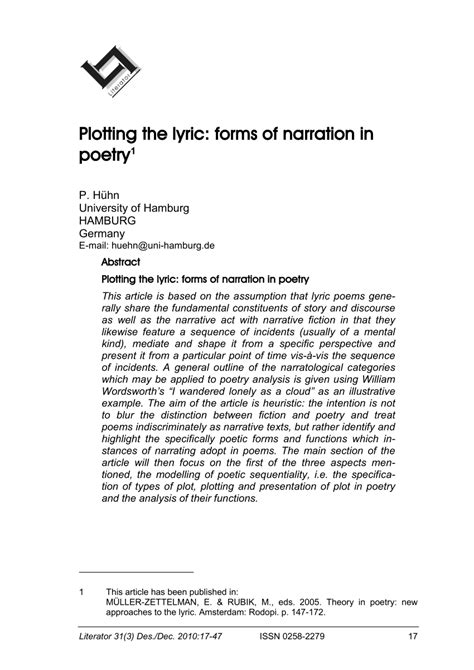 (PDF) Plotting the lyric: forms of narration in poetry 1