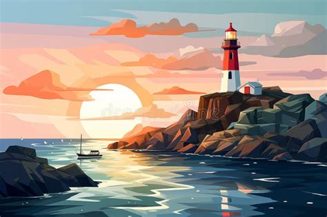 Lighthouse On A Rocky Shore In The Waves Of The Ocean Stock Image