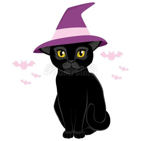 Halloween Hexen Hut Schwarze Katze Vektor Abbildung Illustration Von