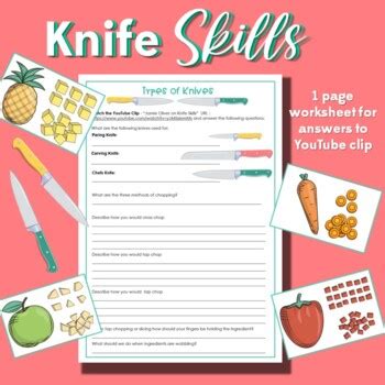 Knife Skills Worksheet Match Up Activity By The Classroom Coachh