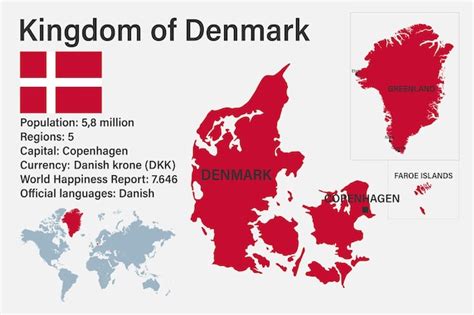 Premium Vector Highly Detailed Kingdom Of Denmark Map With Flag