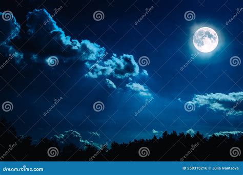 Night Sky with Stars and Full Moon Background Stock Photo - Image of ...