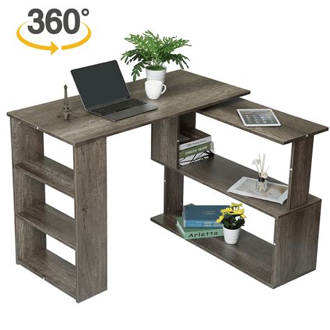 Hoffree L Shaped Computer Desk 360 Degree Rotating Home Office Desk