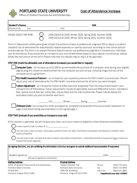 Fillable Online Cost Of Attendance Increase Request Form Fax Email