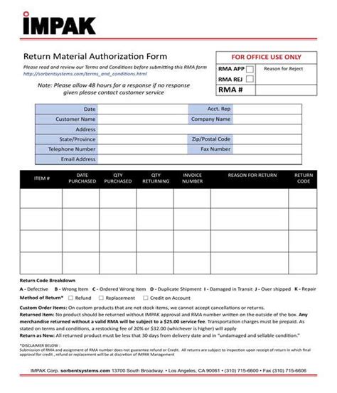 Return Authorization Form Template