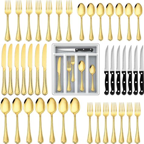 Amazon LIANYU 48 Piece Gold Silverware Set With Steak Knives And