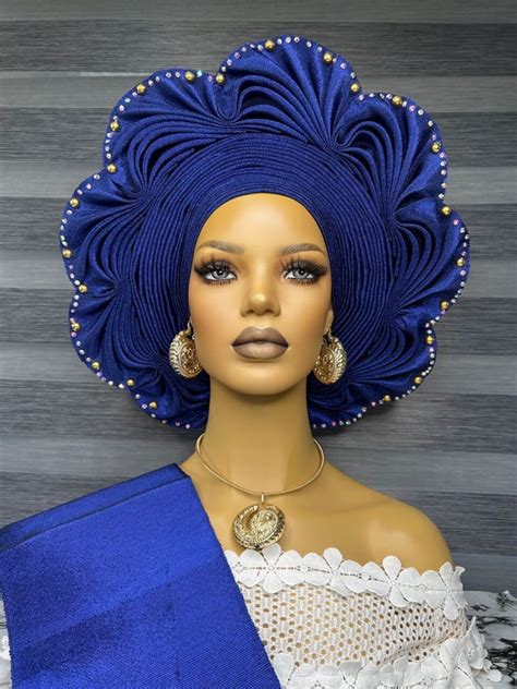 Headwrap For Black Women Autogele Aso Oke Black Pre Tied African