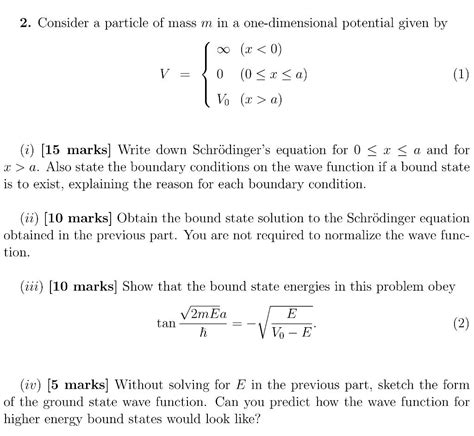 Solved Consider A Particle Of Mass M In A One Dimensional Chegg