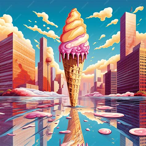 Premium Photo | Heat wave sun skyscrapers melting ice cream city