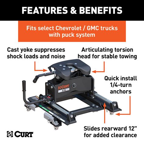 CURT A16 Sliding 5th Wheel Hitch, 16K, Select Silverado, Sierra, 6.5