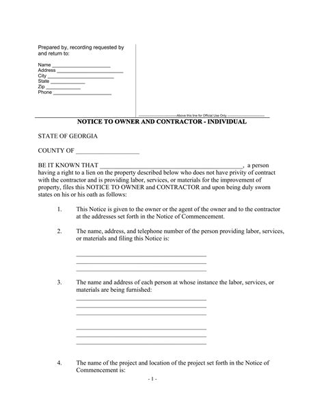 Notice To Owner Georgia Form ≡ Fill Out Printable Pdf Forms Online